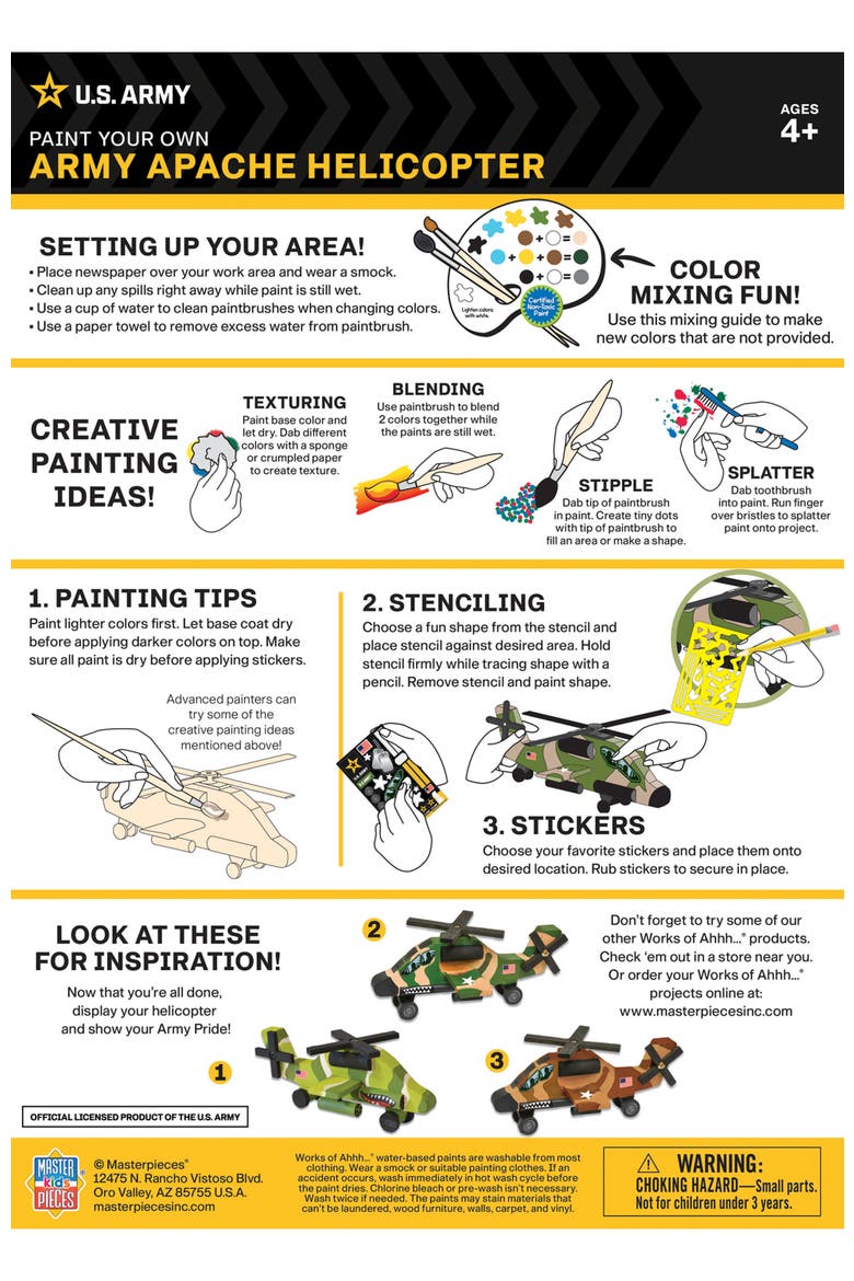 US Army Apache Helicopter Wood Craft Kit, Alternate, color, Multicolor