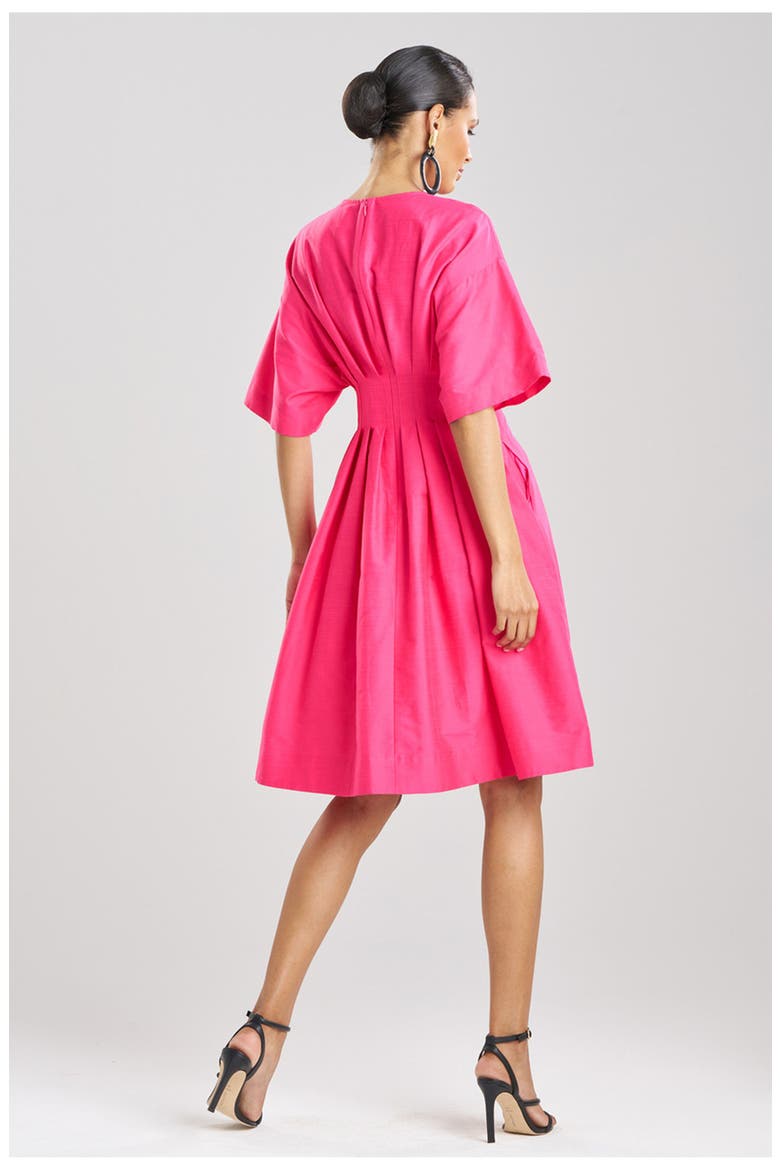 Cotton Silk Slub Pleated Dress w/ Embroidery, Alternate, color, PINK