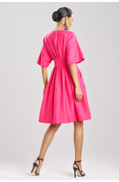 Natori Cotton Silk Slub Pleated Dress W/ Embroidery In Pink