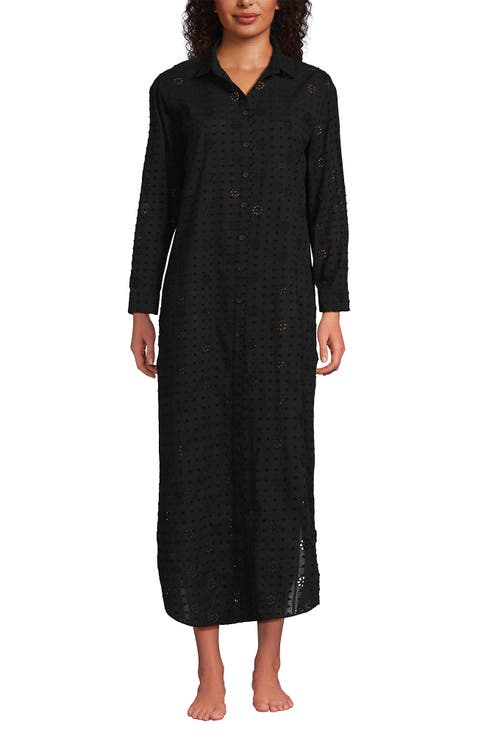 Eyelet Button Down Maxi Cover-up Dress