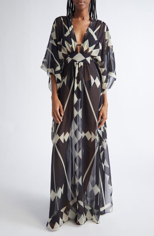Johanna Ortiz Secret Garden Georgette Caftan Dress In Blue