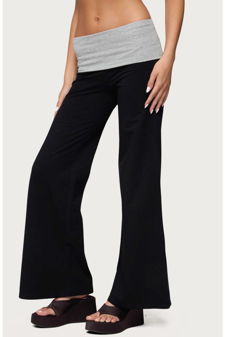 Contrast Foldover Wide Leg Pants, Alternate, color, BLACK