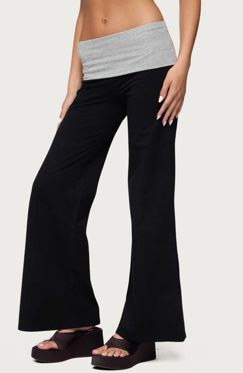Edikted Wide Leg Contrast Fold Over Pants In Black