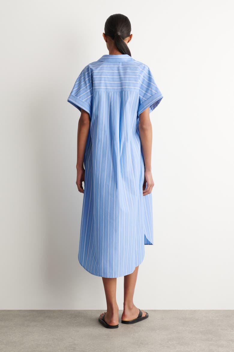 Striped Short-sleeved Cotton Shirt Dress, Alternate, color, BLUE / STRIPED