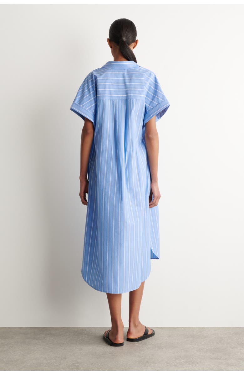 COS Striped Short-sleeved Cotton Shirt Dress, Alternate, color, Blue / Striped