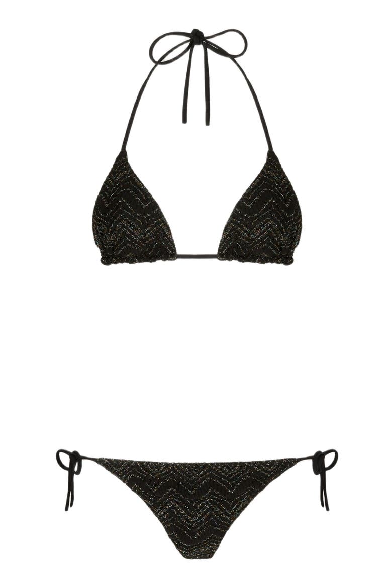 Zig Zag Lamé Viscose Bikini, Alternate, color, Black & Lamé