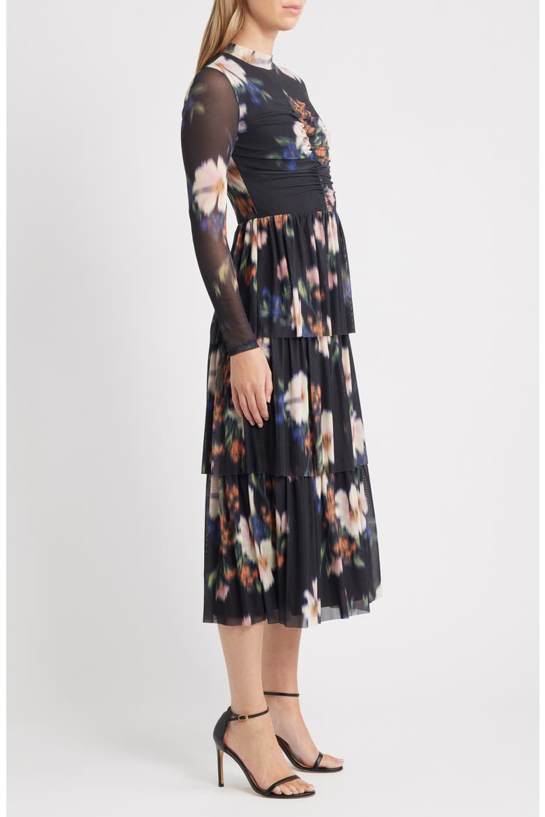 Tiered Ruffle Floral Print Long Sleeve Dress, Alternate, color, BLURRED FLOATING FLORA