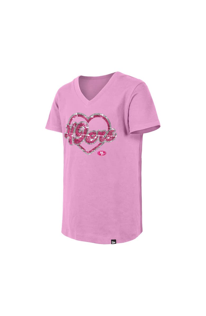 New Era Girls Youth New Era Pink San Francisco 49ers Flip Sequins V-Neck T-Shirt, Alternate, color, Pink
