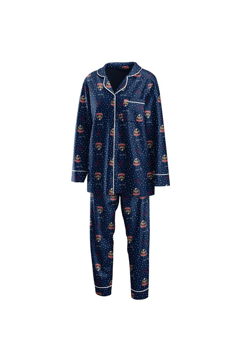 Women's WEAR by Erin Andrews Navy Florida Panthers Long Sleeve Button-Up Shirt & Pants Sleep Set, Alternate, color, Navy