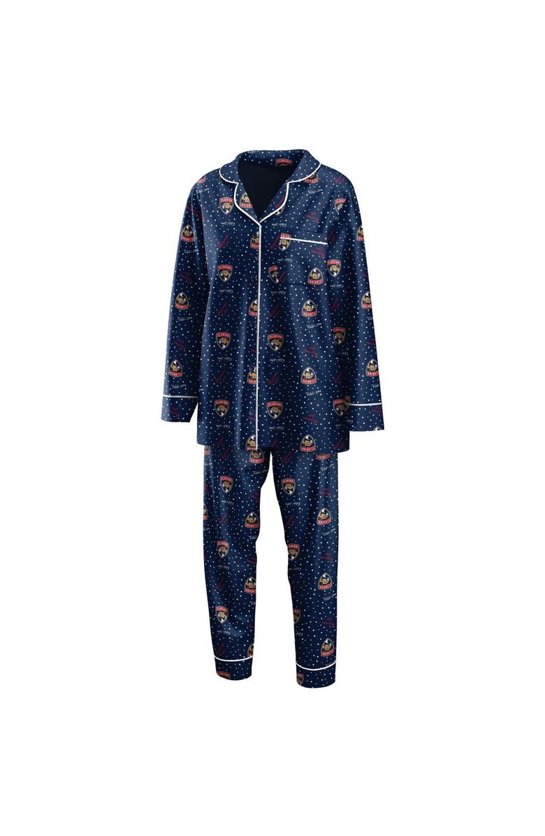 WEAR by Erin Andrews Women's WEAR by Erin Andrews Navy Florida Panthers Long Sleeve Button-Up Shirt & Pants Sleep Set, Alternate, color,