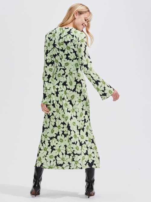 Ro&zo Green Floral Flute Sleeve Dress In Green