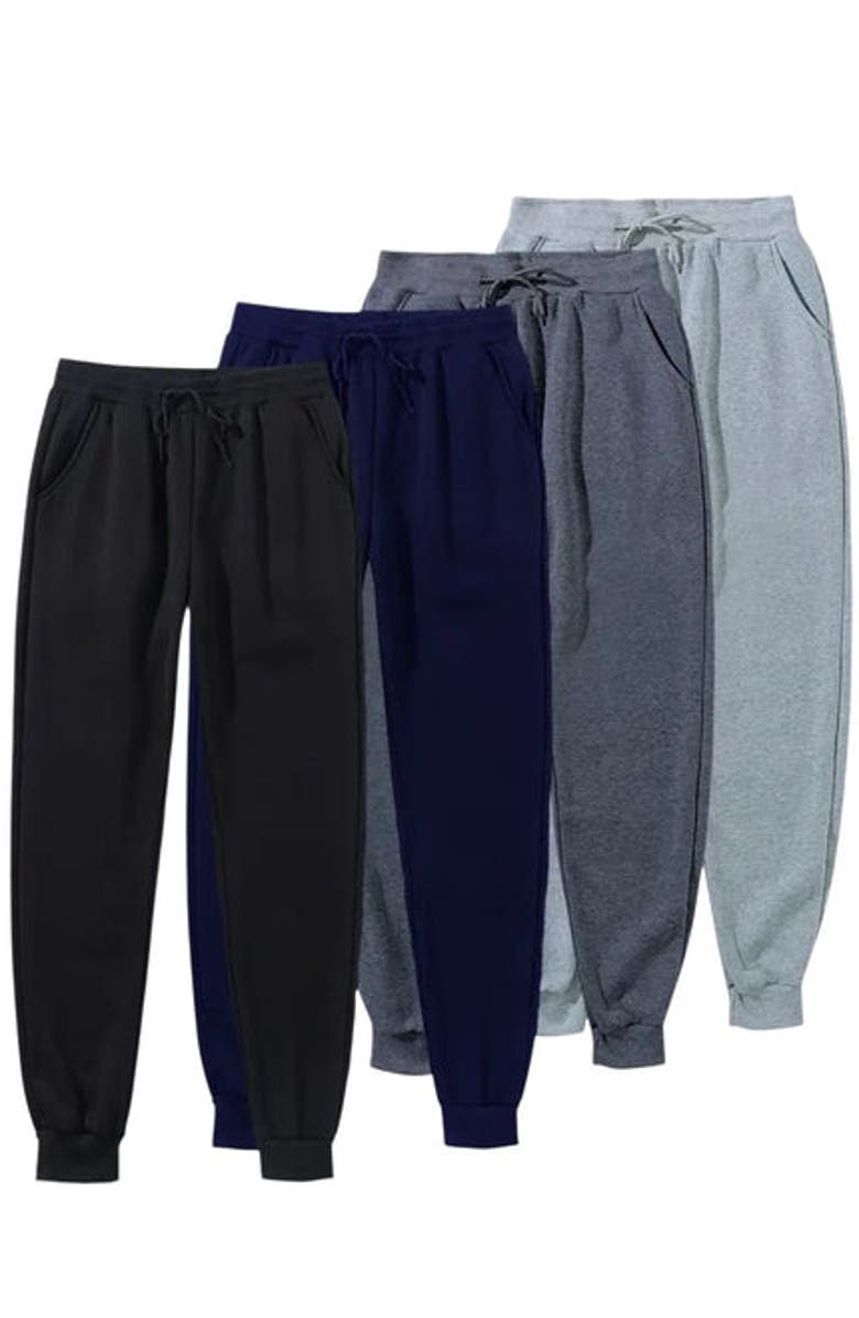 BenBen 4 Pack Mens Basic Everday Joggers Ultra Soft Fleece, Main, color, Black/Grey/Charcoal/Navy