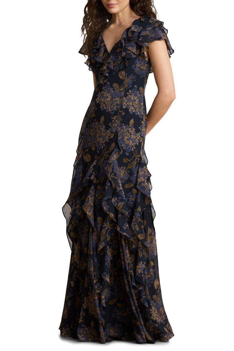 Floral Georgette Maxi Dress, Main, color, NAVY BLUE/ MULTI