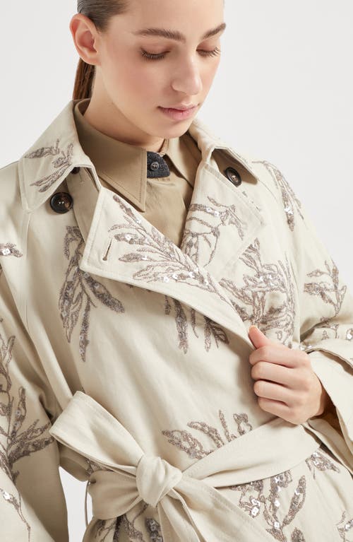 Brunello Cucinelli Cotton-linen Floral Trench Coat In Beige