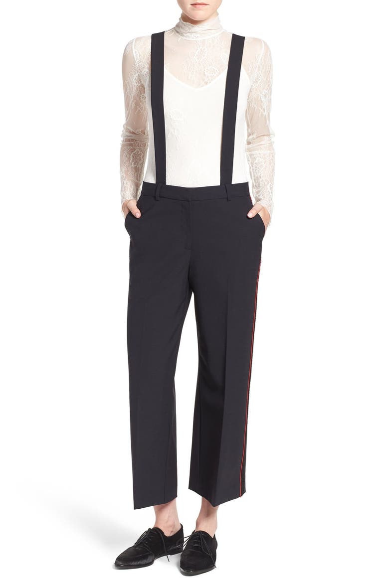 High Rise Crop Suspender Pants, Alternate, color, NAVY DARK