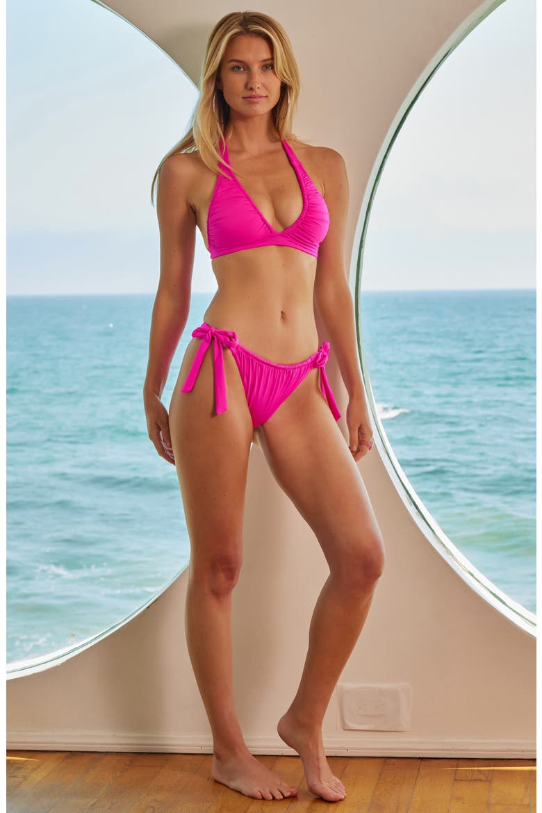 Santorini Halter Neck Bikini Top, Alternate, color, PINK FLAMBE