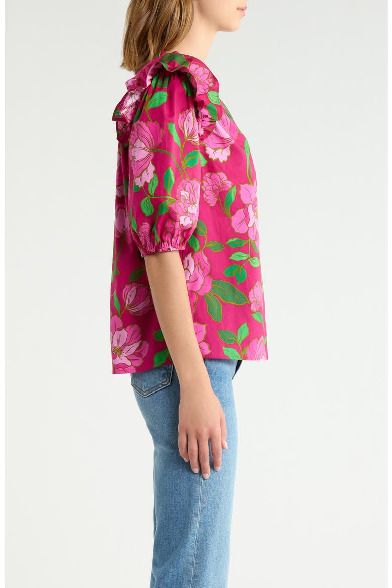 Paz Puff Sleeve Cotton Poplin Top, Alternate, color, PINKS-GREEN