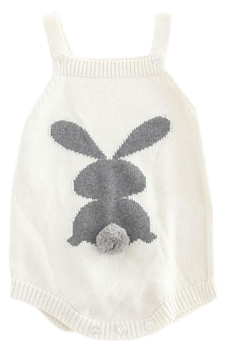 Ashmi & Co. Emilia Bunny Appliqué Cotton Sweater Romper, Main, color, 