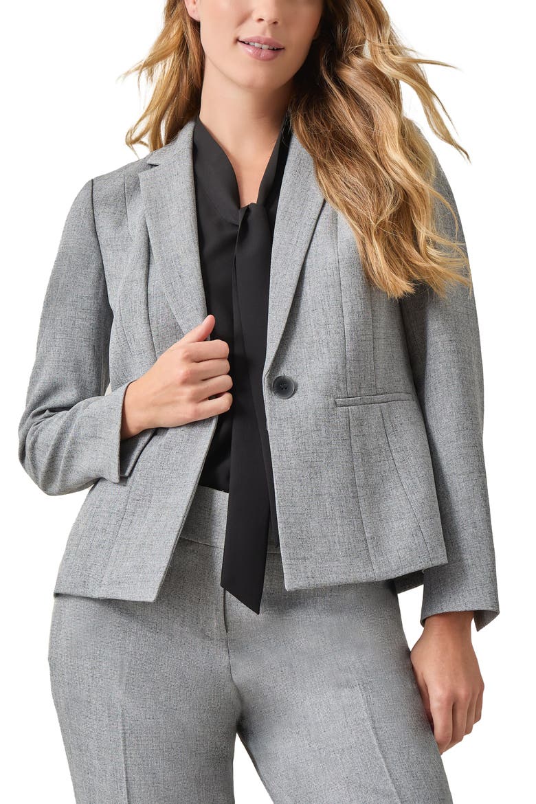 Stretch Crepe One-Button Blazer, Main, color, GREY/ BLACK