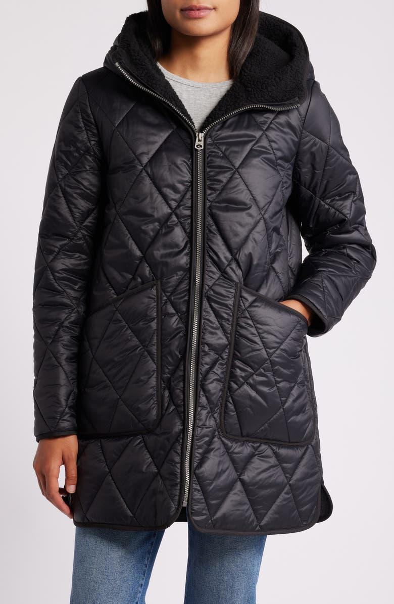 Lucky Brand Faux Shearling Lined Quilted Jacket, Main, color, 