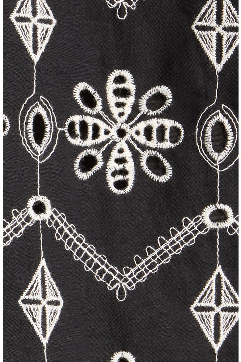 Embroidered Ruffle Split Neck Top, Alternate, color, BLACK IVORY