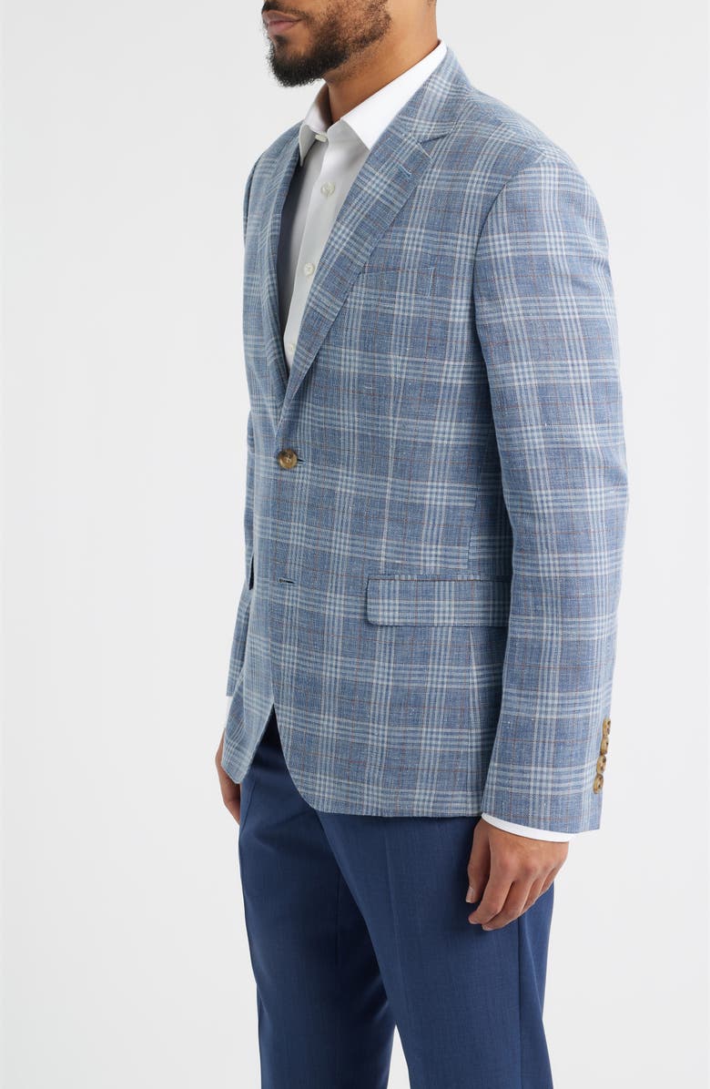 Nordstrom Henrik Trim Fit Plaid Slub Linen & Cotton Blend Sport Coat, Alternate, color, Blue Enzo Plaid