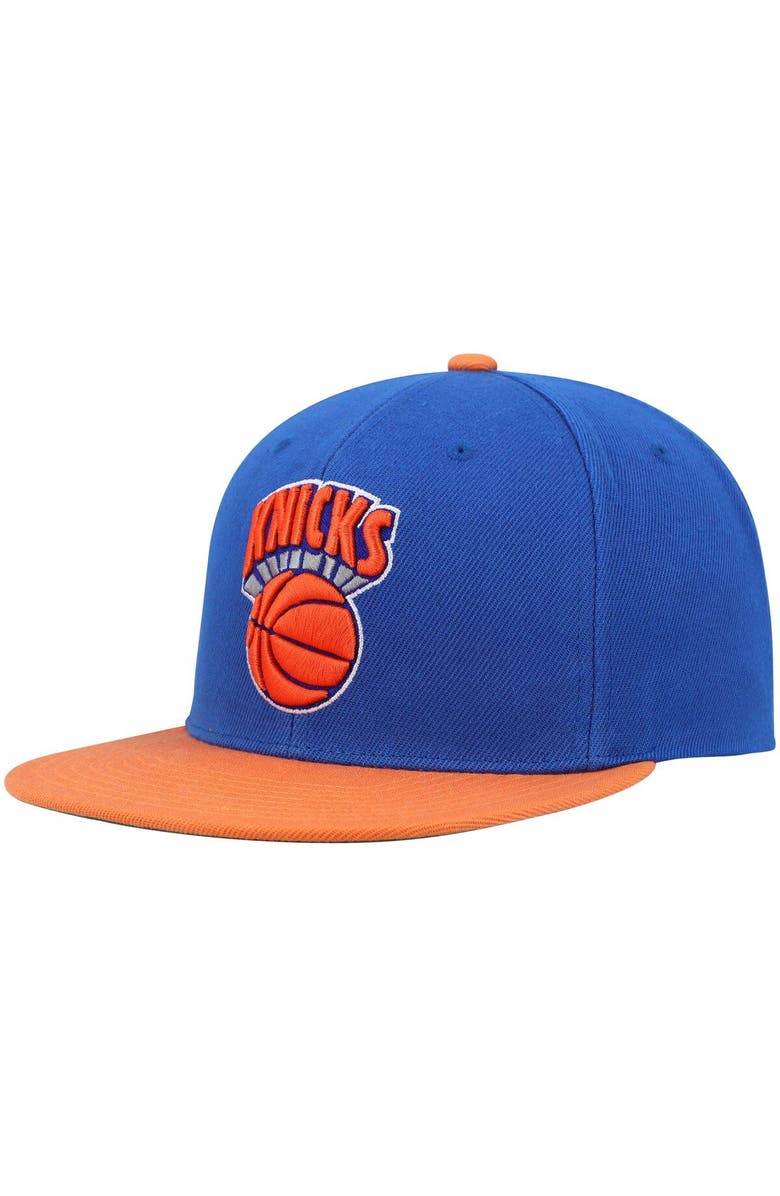 Mitchell & Ness Men's Mitchell & Ness Blue/Orange New York Knicks Hardwood Classics Snapback Hat, Alternate, color,