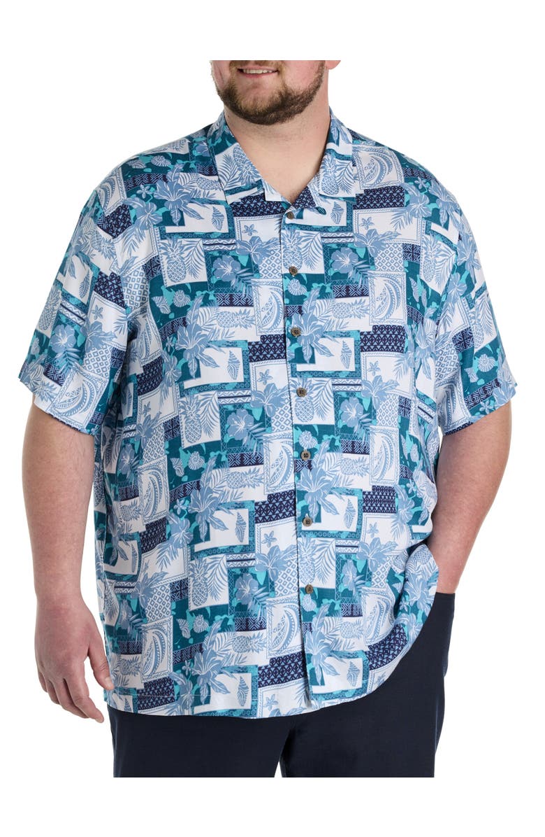 Oak Hill by DXL Big & Tall  Tropical Printed Sport Shirt, Main, color, Blue Multi