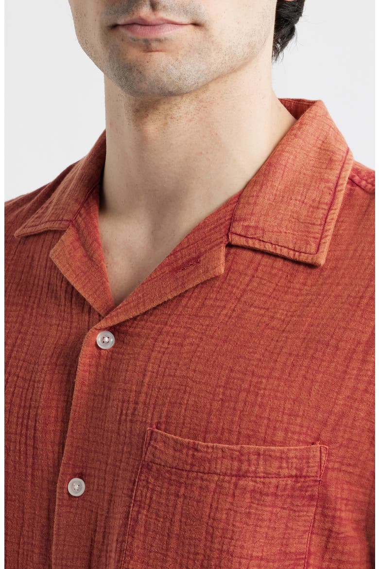Double Cloth Short Sleeve Button-Up Shirt, Alternate, color, RED
