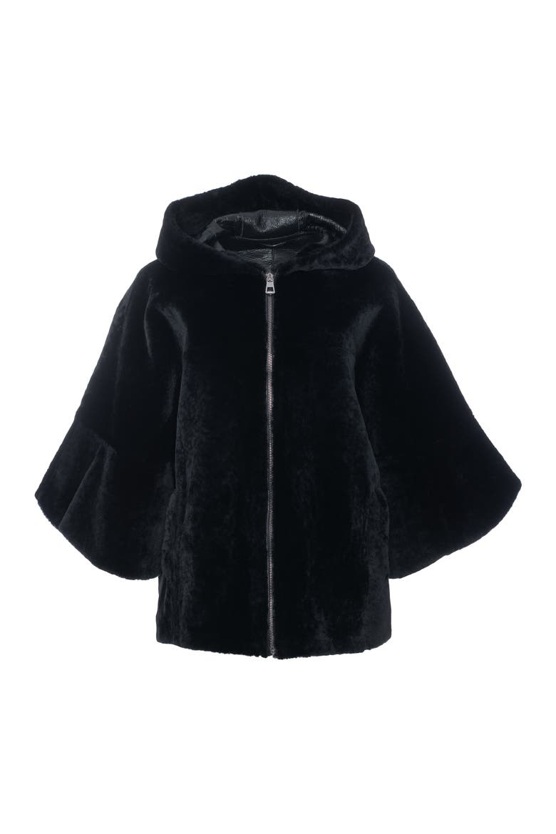 Genuine Shearling Short Jacket with Cropped Sleeves, Alternate, color, BLACK