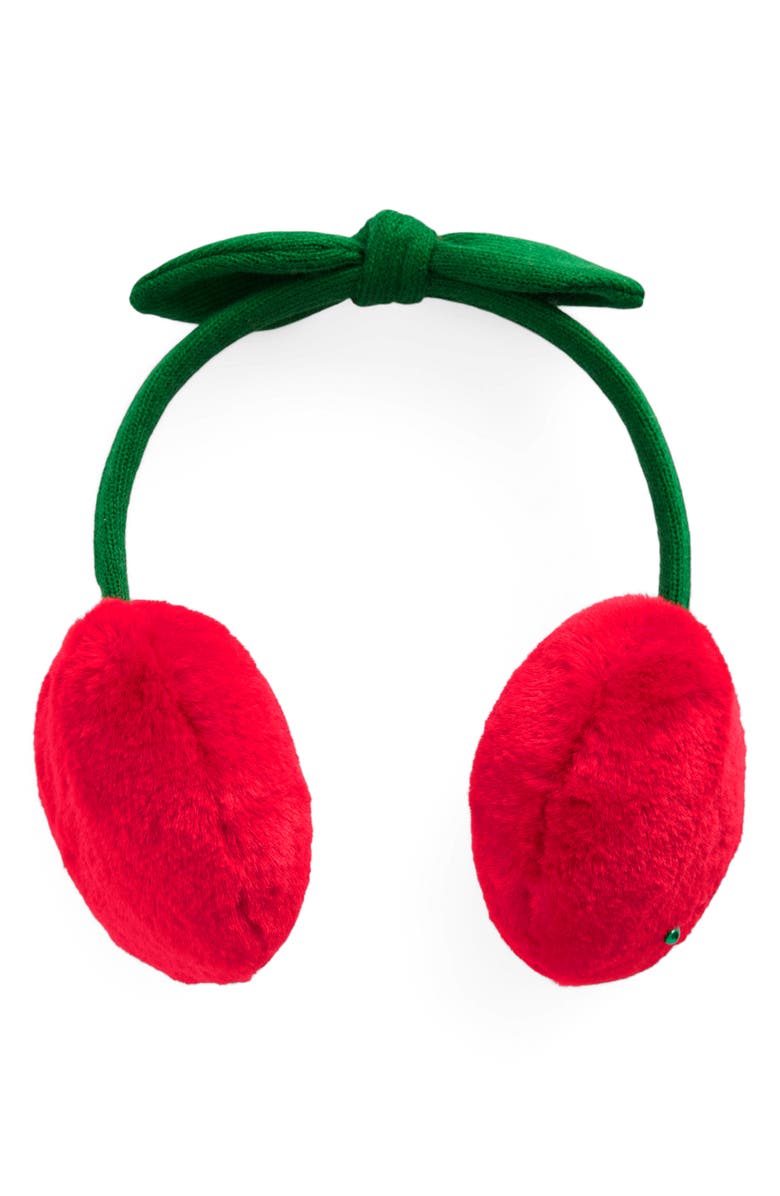 Mini Boden Kids' Cherry Faux Fur Ear Muffs, Main, color, Cherry