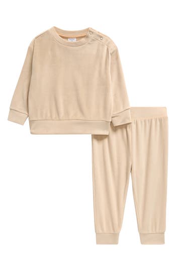 Nordstrom Velour Sweatshirt & Joggers Set In Beige Hummus