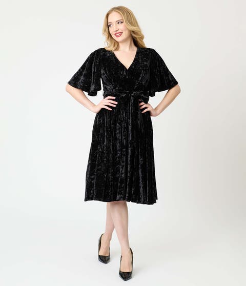 1940s Velvet Flutter Sleeve Swing Dress
