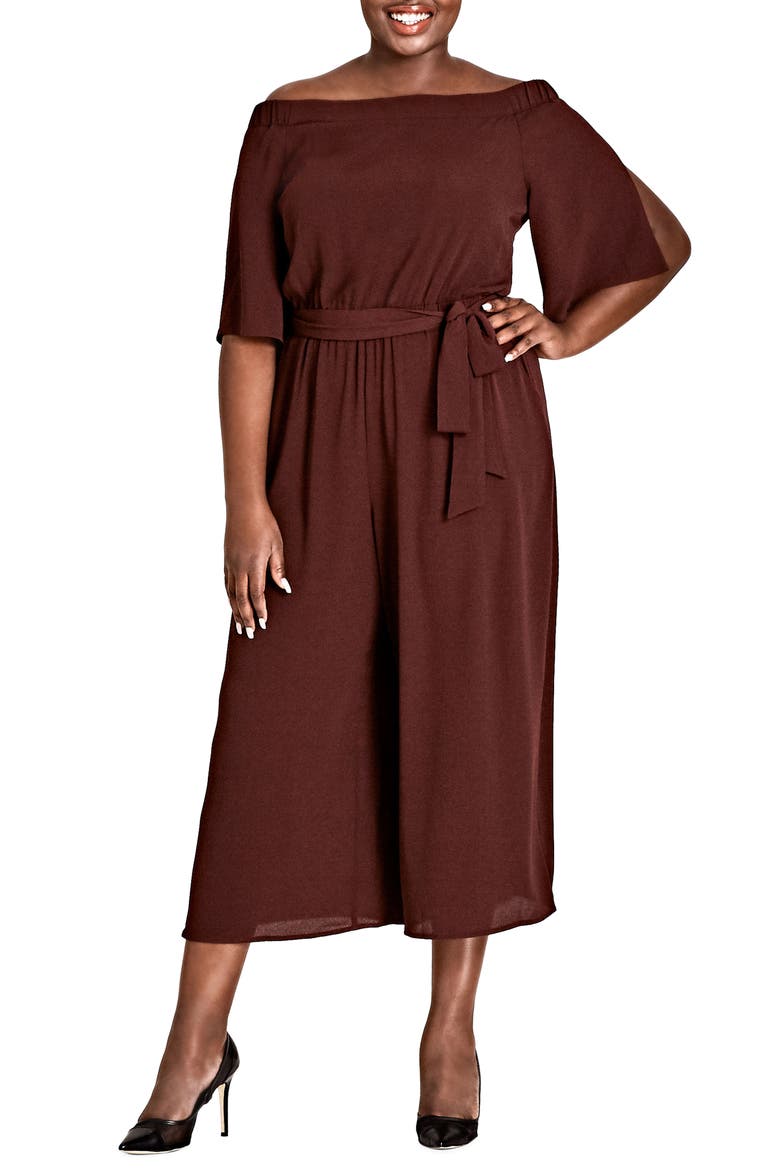 Off the Shoulder Jumpsuit, Main, color, OX BLOOD
