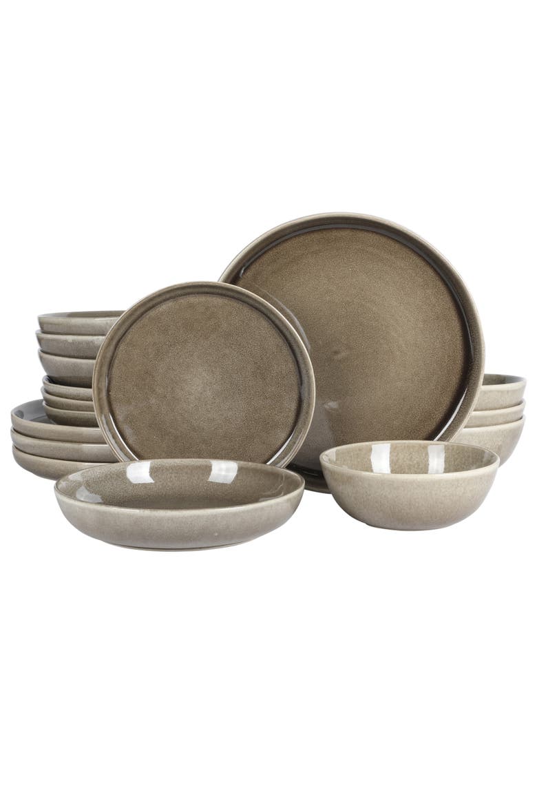 Berea Plates and Bowls Reactive Glaze Round Dishes Stoneware Ceramic Dinnerware Set -Green, Main, color, Taupe