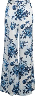 L'AGENCE Pilar Rose Print Wide Leg Silk Pants