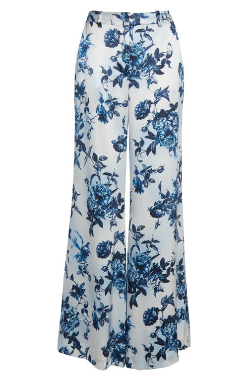 L Agence L'agence Pilar Rose Print Wide Leg Silk Pants In White