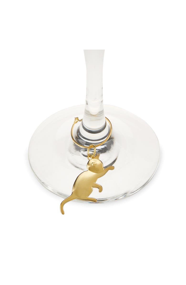 TWINE Cat Wine Charms Set of 6, Alternate, color, Gold