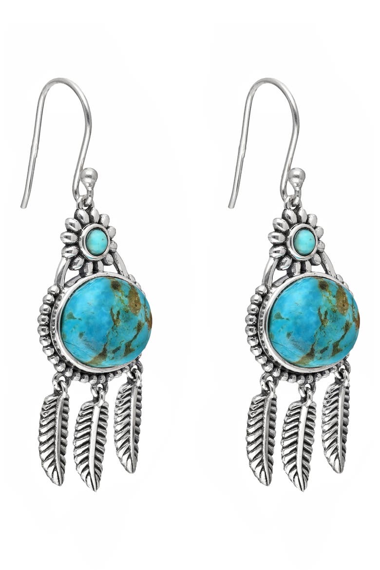 Turquoise Feather Drop Earrings, Alternate, color, BLUE