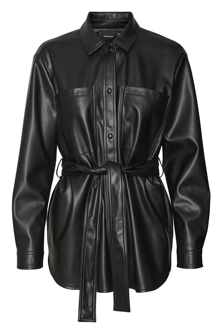 Bella Faux Leather Shirt Jacket, Alternate, color, BLACK