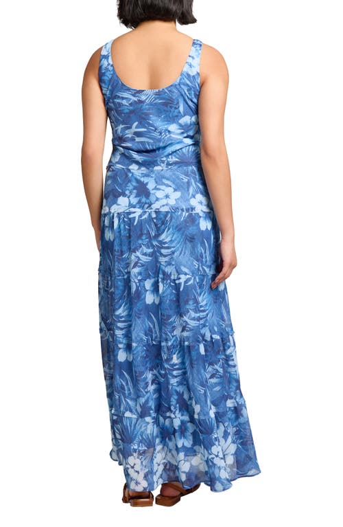 Jones New York Print Sleeveless Chiffon Maxi Dress In Blue