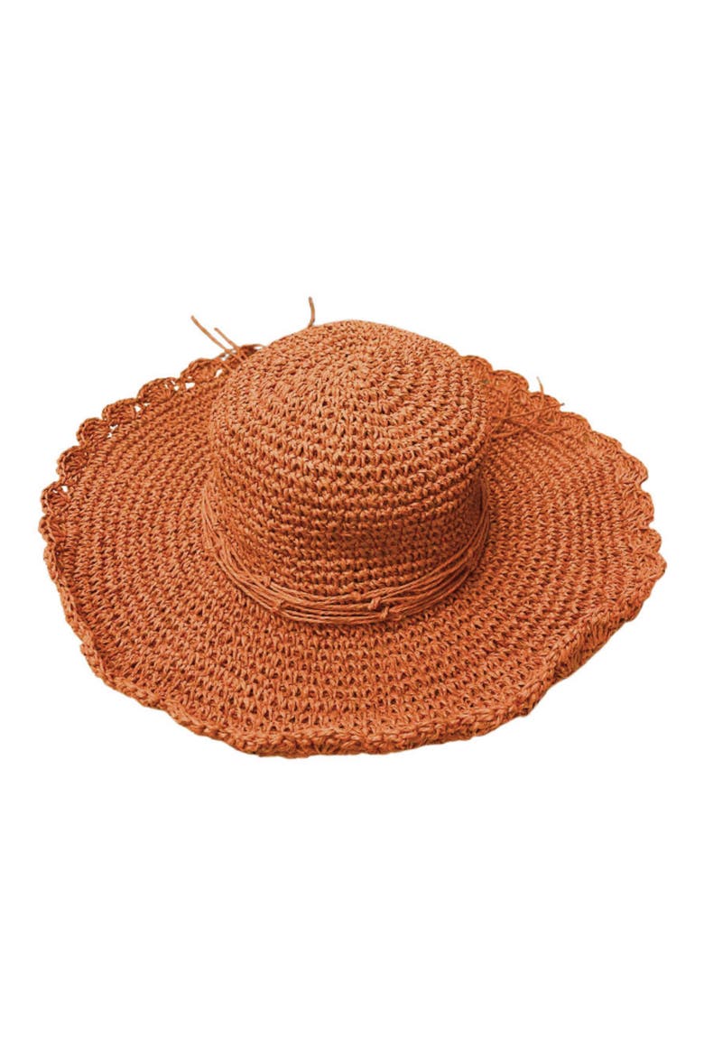 Scalloped Straw Sun Hat, Main, color, RUST