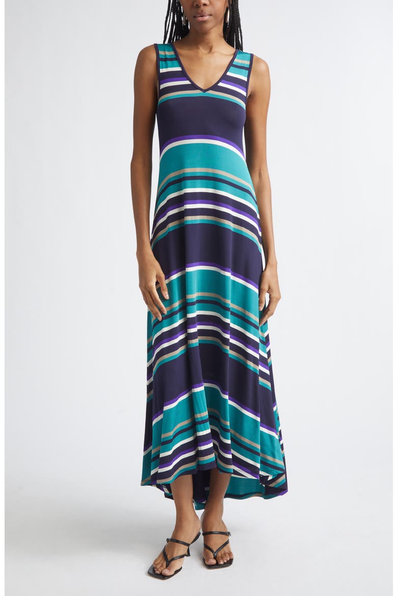 Holly Stripe Sleeveless High-Low Dress, Main, color, JADE STRIPE COMBO