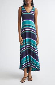 Ramy Brook Holly Stripe Sleeveless High-Low Dress