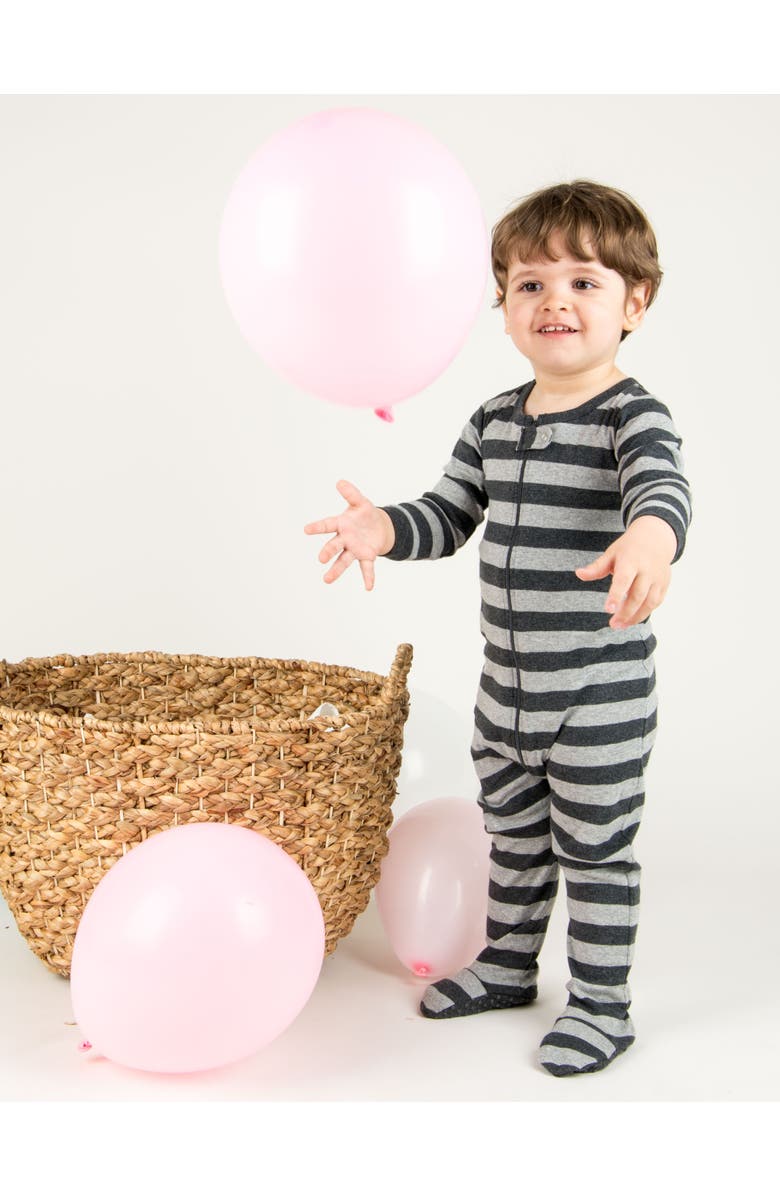 Leveret Footed Printed Cotton Pajamas, Solids, Stripes & Tie Dye, Alternate, color, Striped Dark Gray & Light Gray