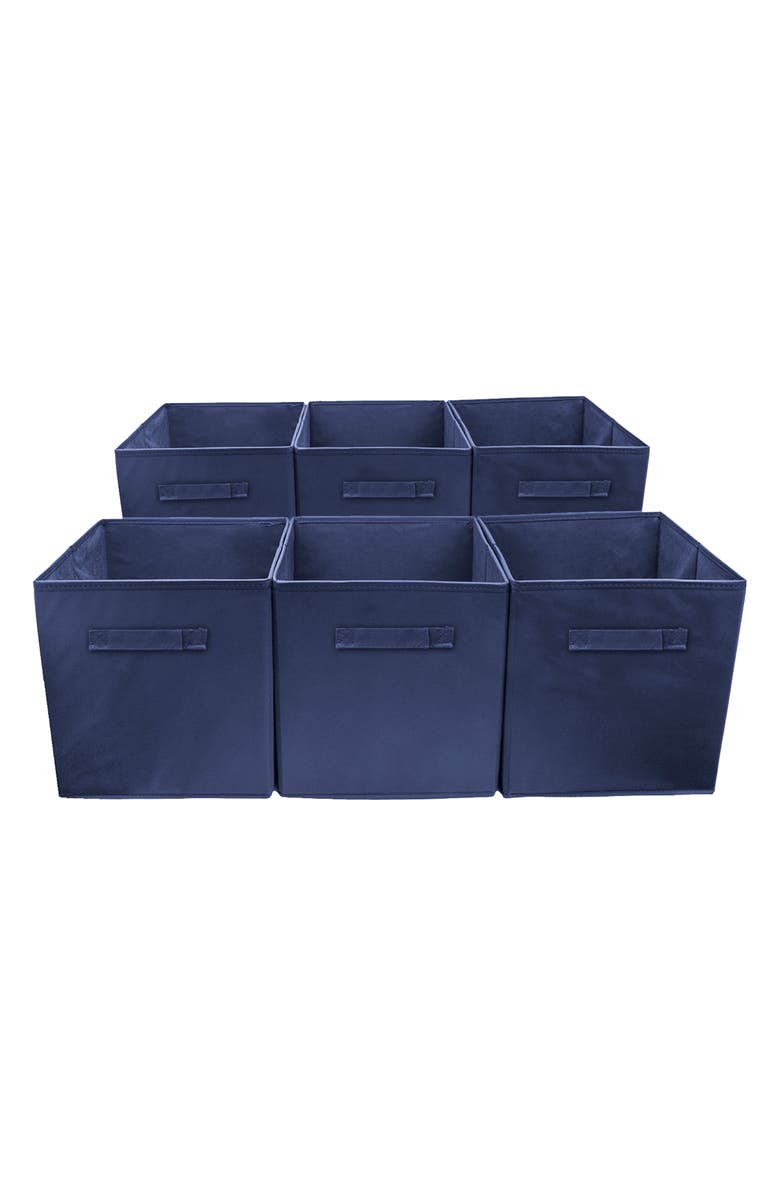 SORBUS Navy Foldable Storage Cube Basket Bin - Pack of 6, Main, color, Navy Blue