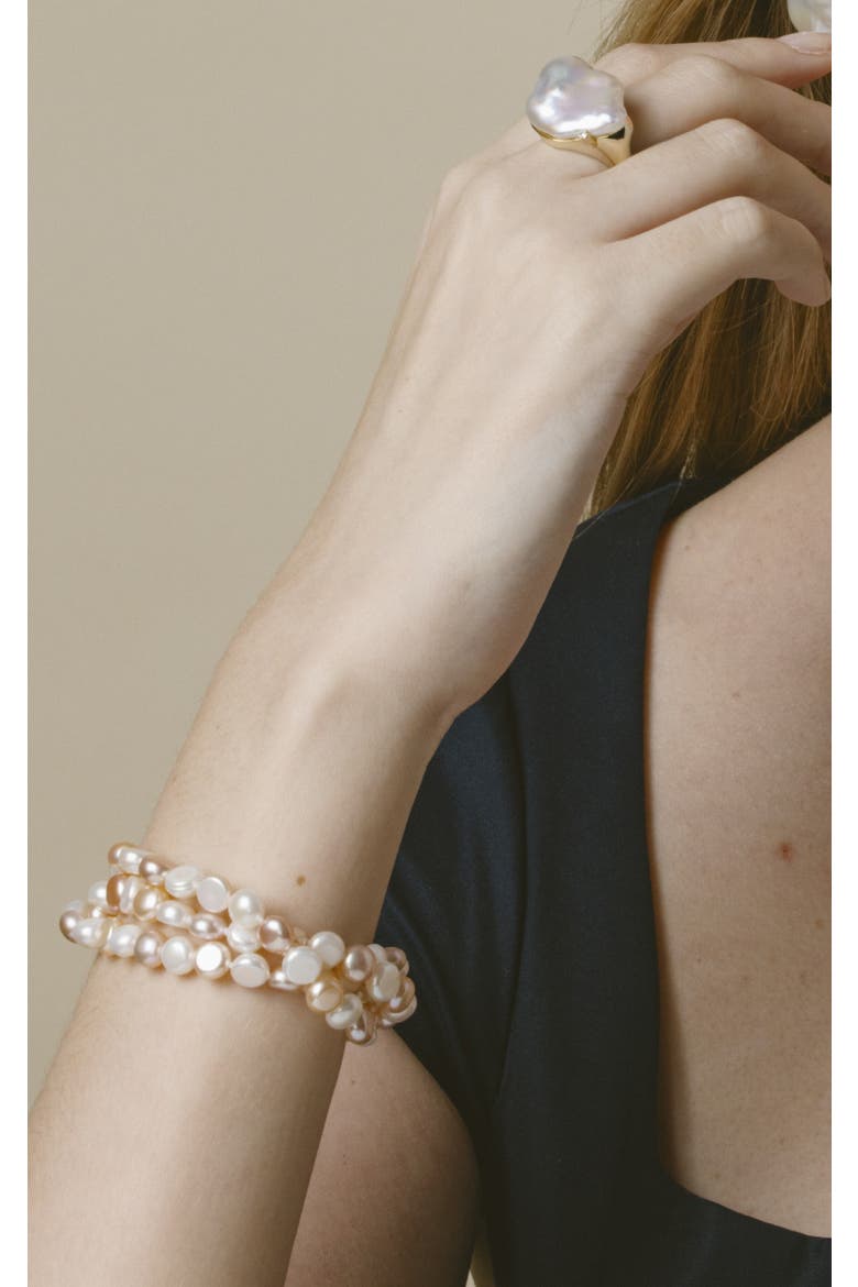 5-6mm Oval Multicolor Freshwater Pearl Triple Pearl Bracelet, Alternate, color, Multicolor Pearls
