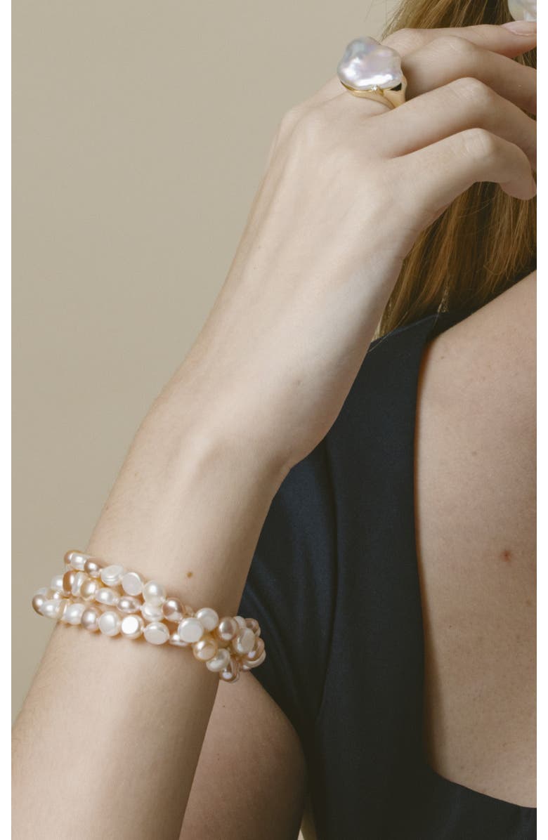 The Pearl Source Freshwater Pearl Triple Pearl Bracelet 5-6mm, Alternate, color, Multi Pearl
