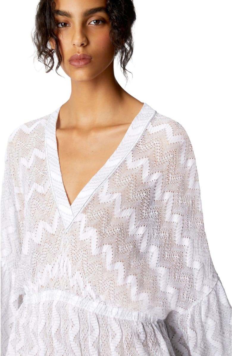 Missoni Cover-up Dress In Zig Zag Lamé Viscose With Wide Sleeves, Alternate, color, Silver