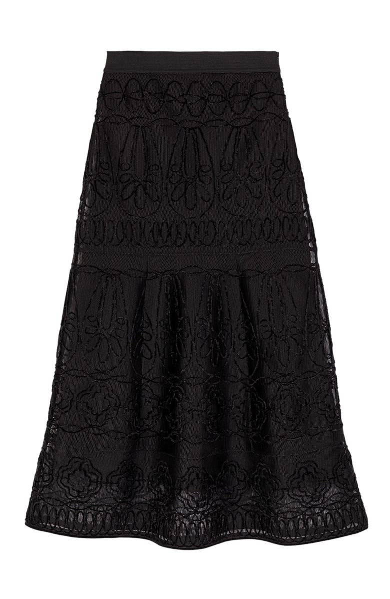 maje Embroidered basket-weave knit skirt, Main, color, Black